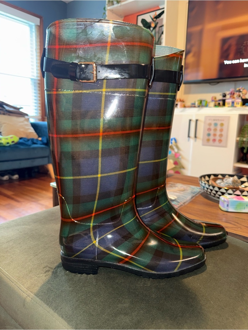 Lauren Ralph Lauren Rossalyn II Tartan Plaid Tall Rain Boots Black Watch Sz 9